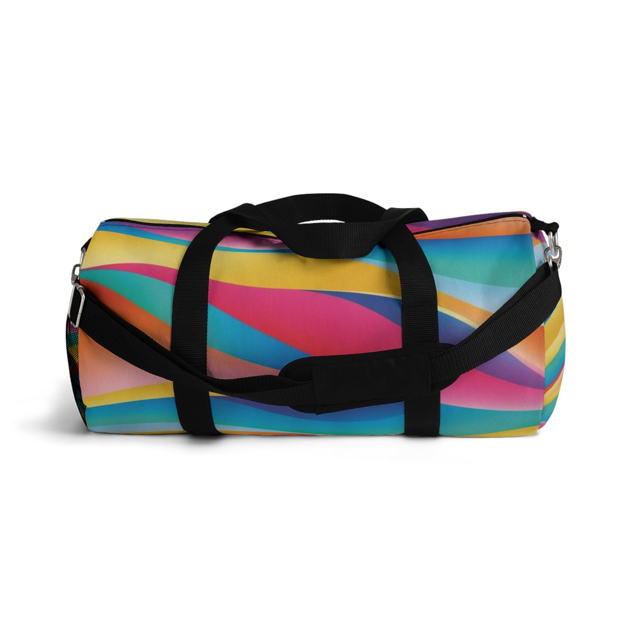 Vibrant Wave Print Duffel Bag, Rainbow Waves, Whimsy, Perfect for Gym & Travel