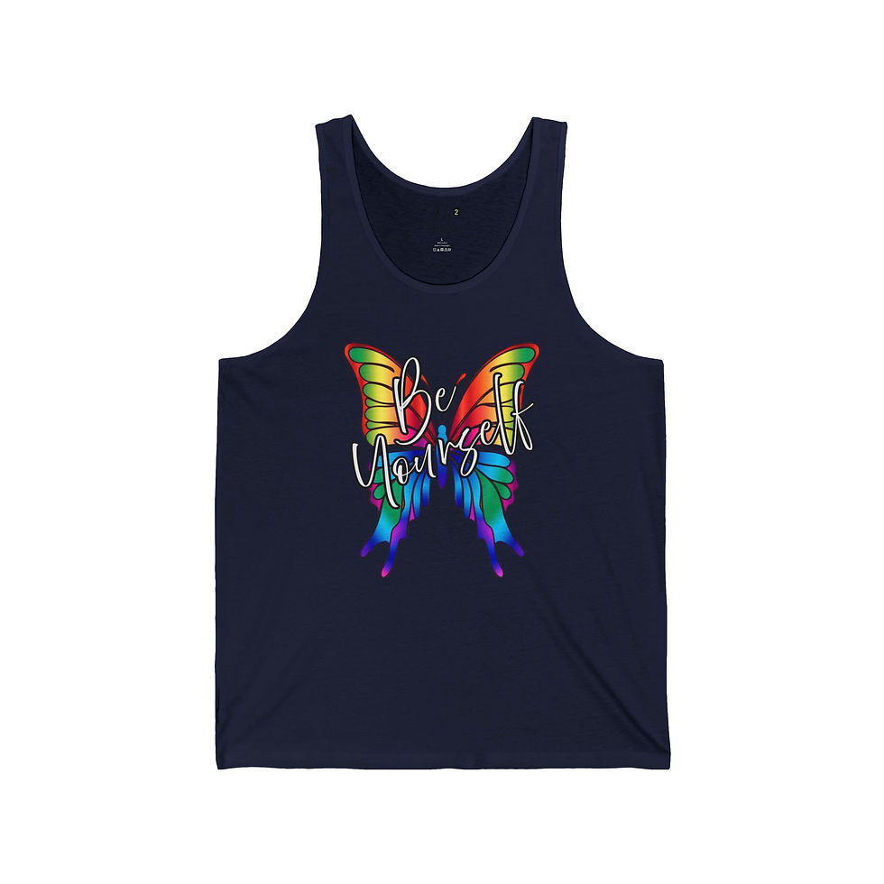 Thumbnail: Be Yourself Rainbow Butterfly Unisex Jersey Tank, Positivity, Diversity, PRIDE
