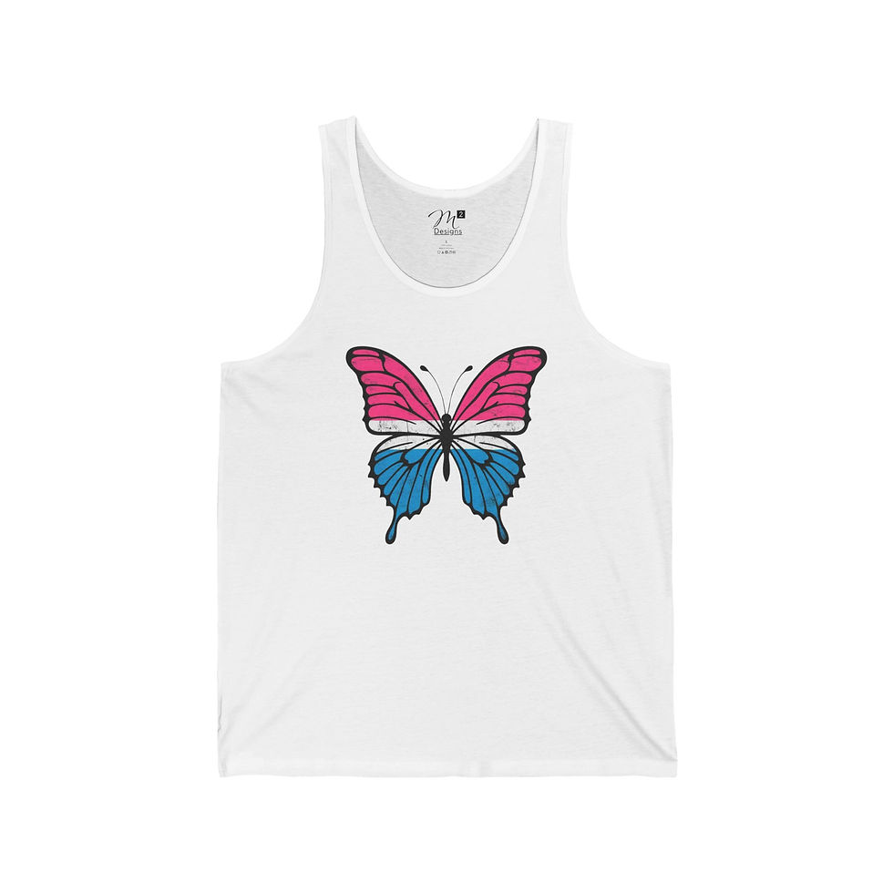Thumbnail: Trans Flag Butterfly (no text) Unisex Jersey Tank, Positivity, Diversity, PRIDE