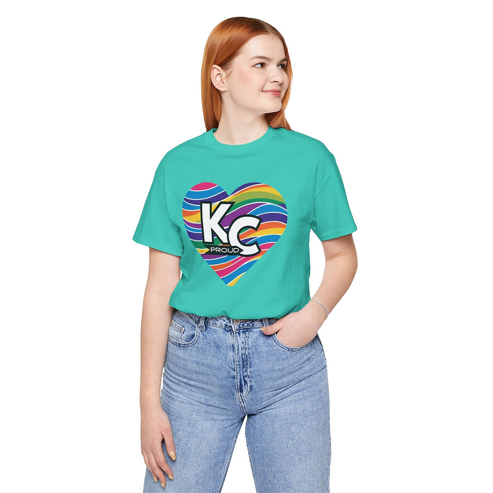 Thumbnail: KC Proud rainbow wave heart Unisex Tee, Diversity, Inclusive, PRIDE