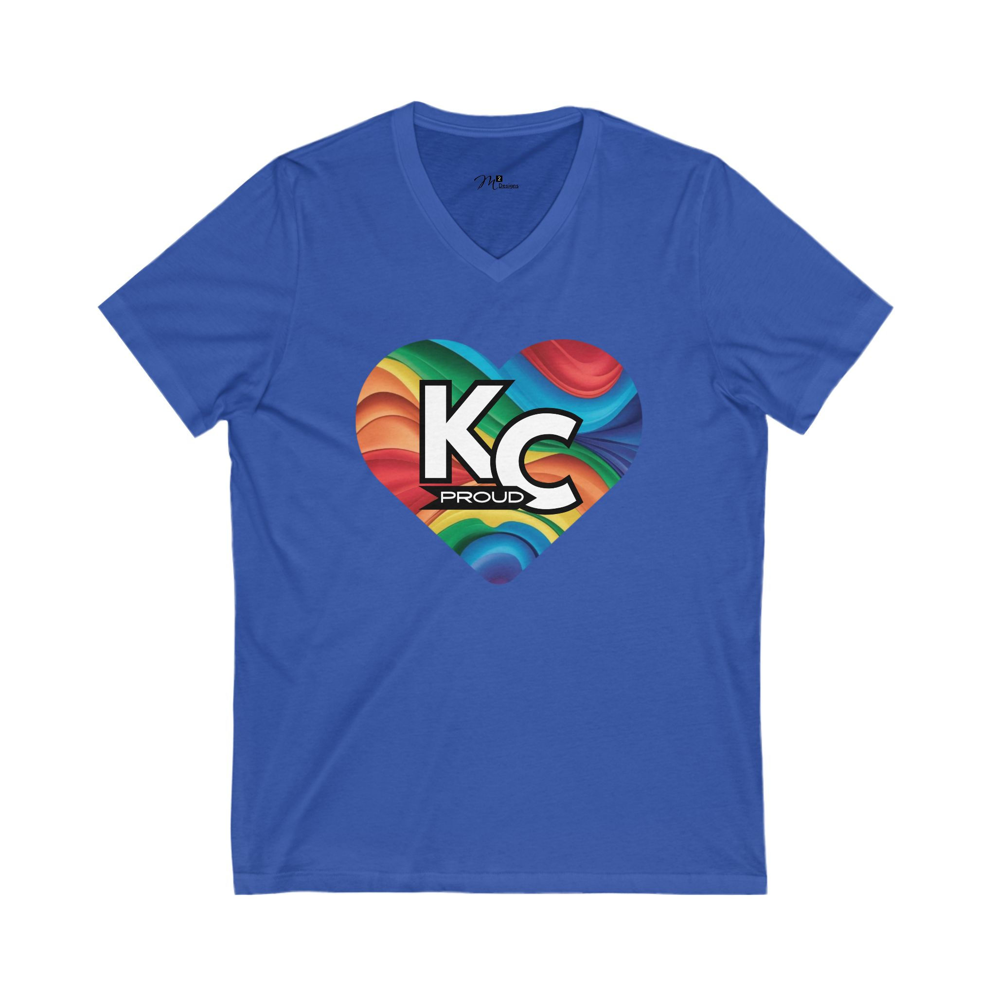 KC Proud rainbow heart Unisex V-Neck Tee, Diversity, Positivity, PRIDE
