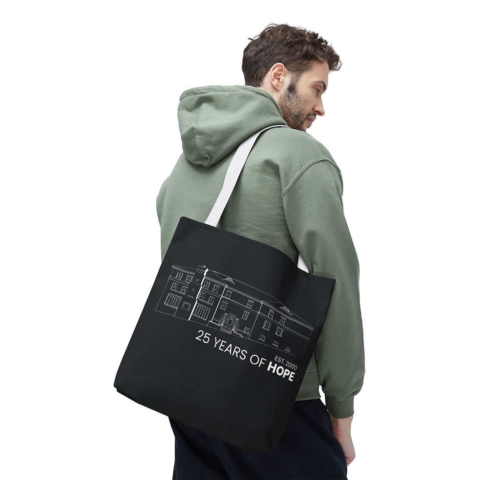 Thumbnail: Black Tote Bag, Hope Lodge Kansas City 25 Years of Hope, White Design