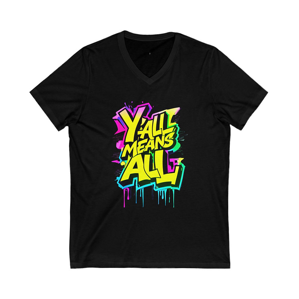 Thumbnail: Y'all Means ALL (Graffiti Highlight) Unisex V-Neck Tee, Diversity, PRIDE