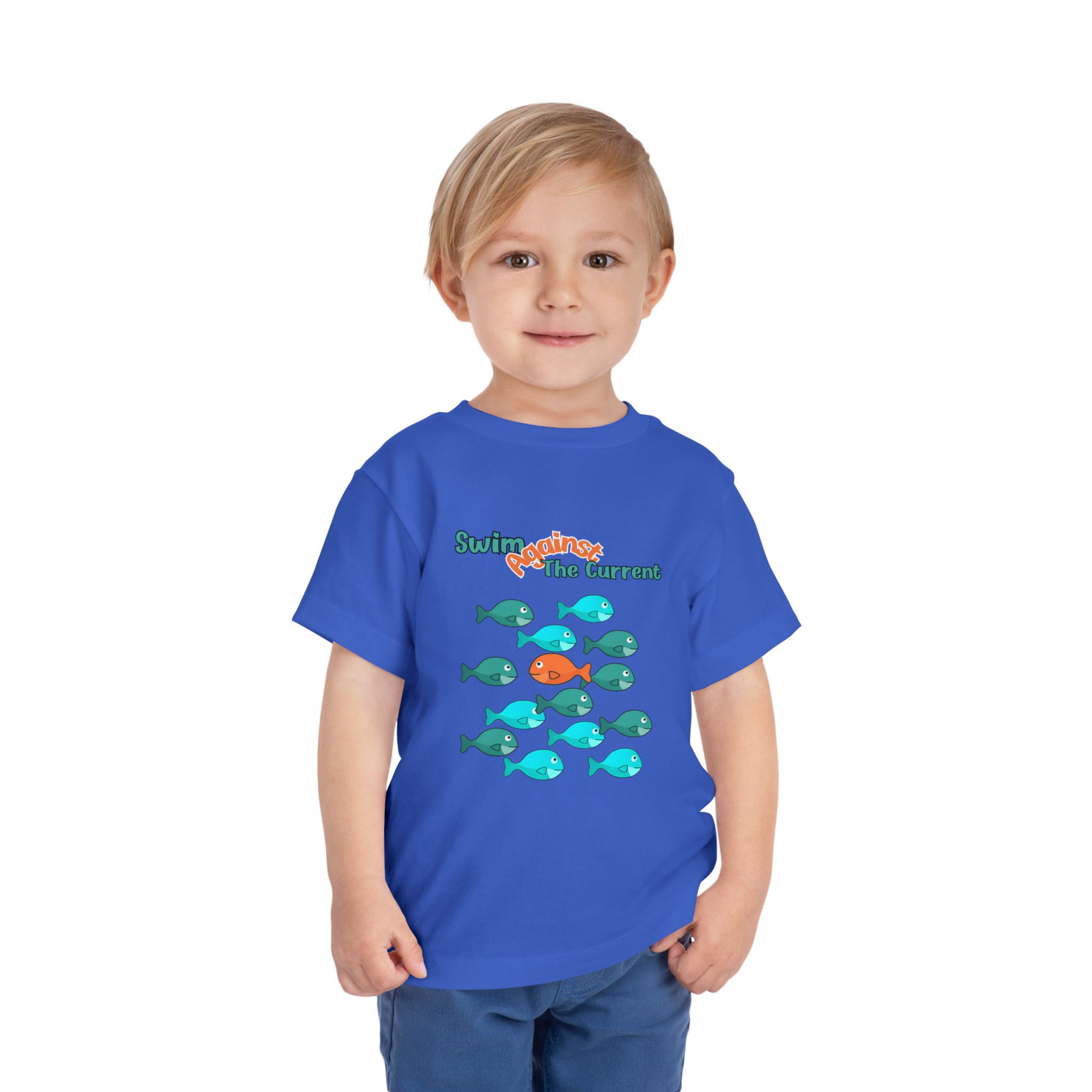 Swim Against the Current Toddler Tee, Fun Sea Life Empowerment T-Shirt