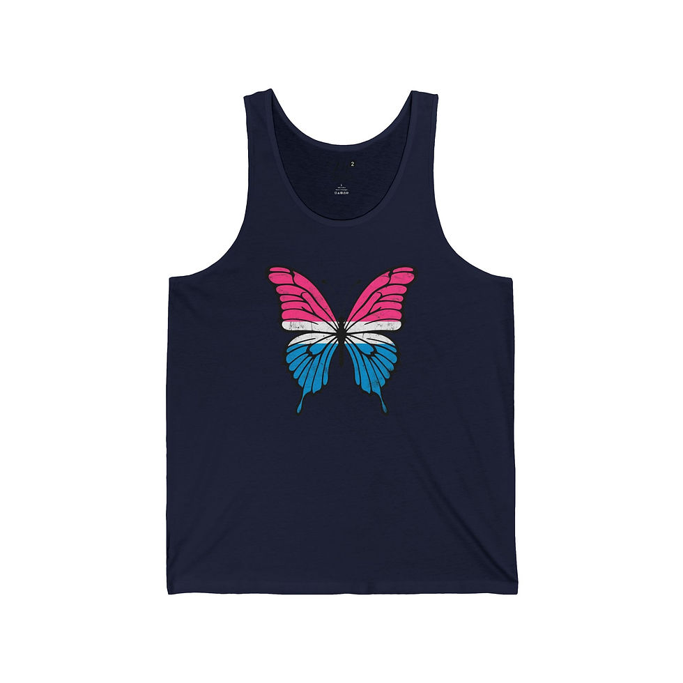Thumbnail: Trans Flag Butterfly (no text) Unisex Jersey Tank, Positivity, Diversity, PRIDE