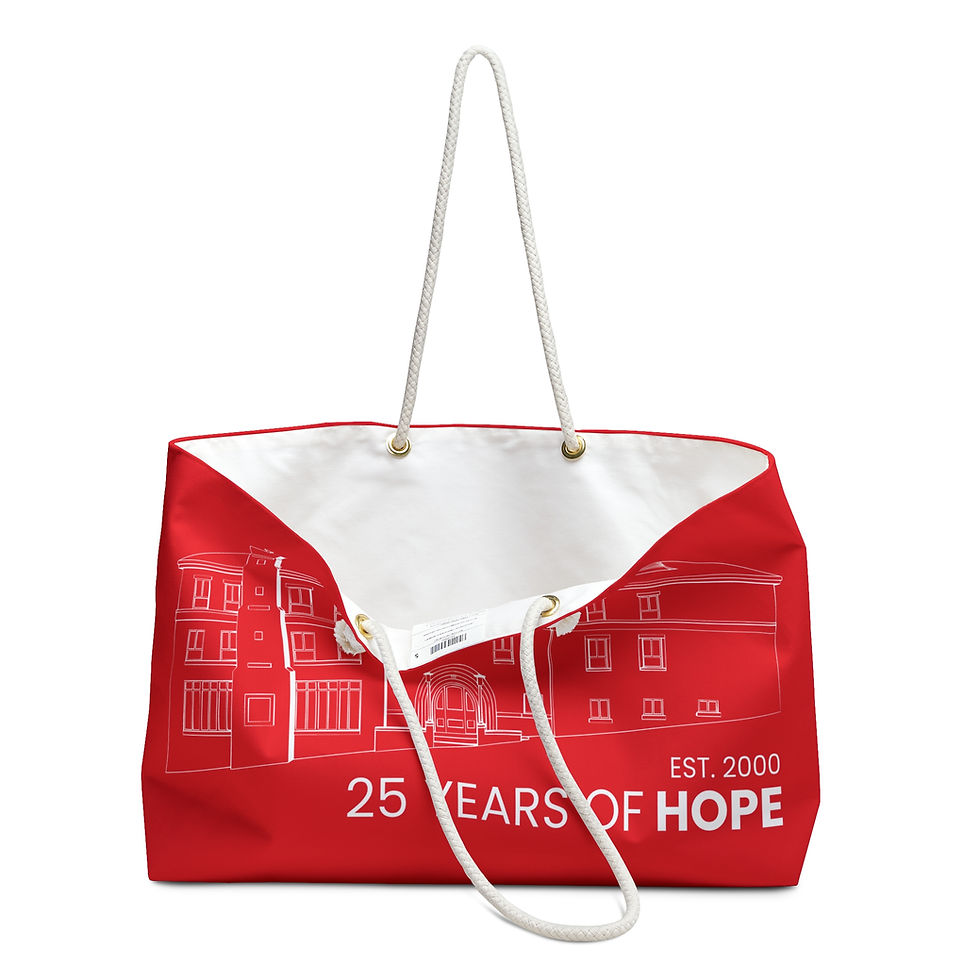 Thumbnail: Red Weekender Bag, Hope Lodge Kansas City 25 Years of Hope, White Design