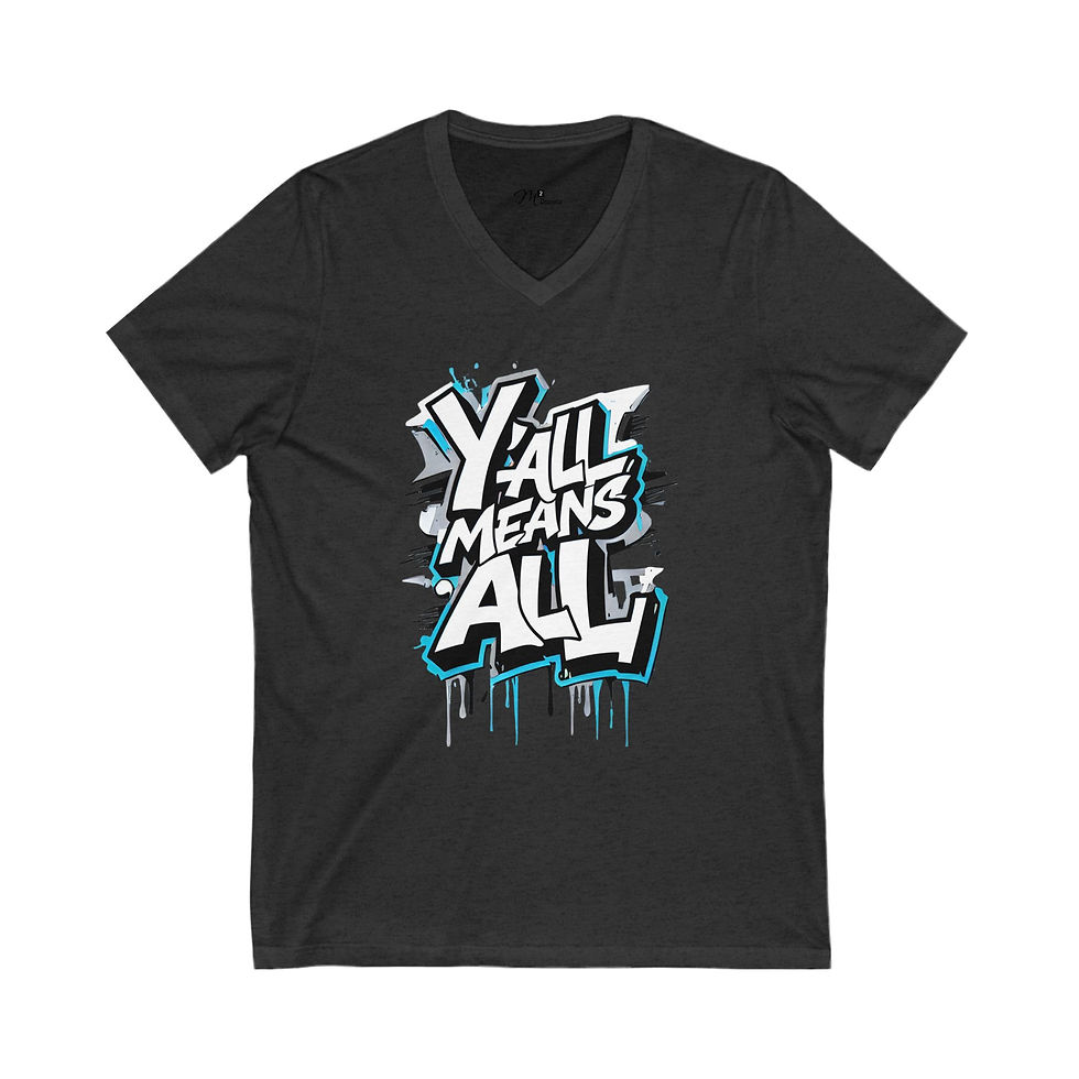 Thumbnail: Y'all Means ALL (Graffiti Blue) Unisex V-Neck Tee, Diversity, PRIDE