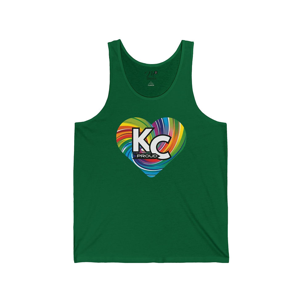 Thumbnail: KC Proud rainbow swirl heart Unisex Jersey Tank, Positivity, Diversity, PRIDE