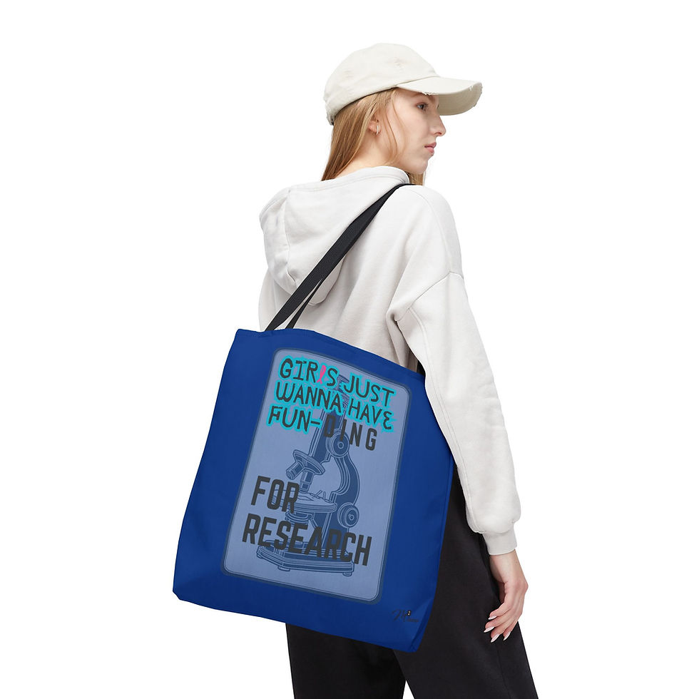 Thumbnail: Girls Just Wanna have FUN-DING Tote Bag, Dark Blue 13x13, 16x16, 18x18 Science