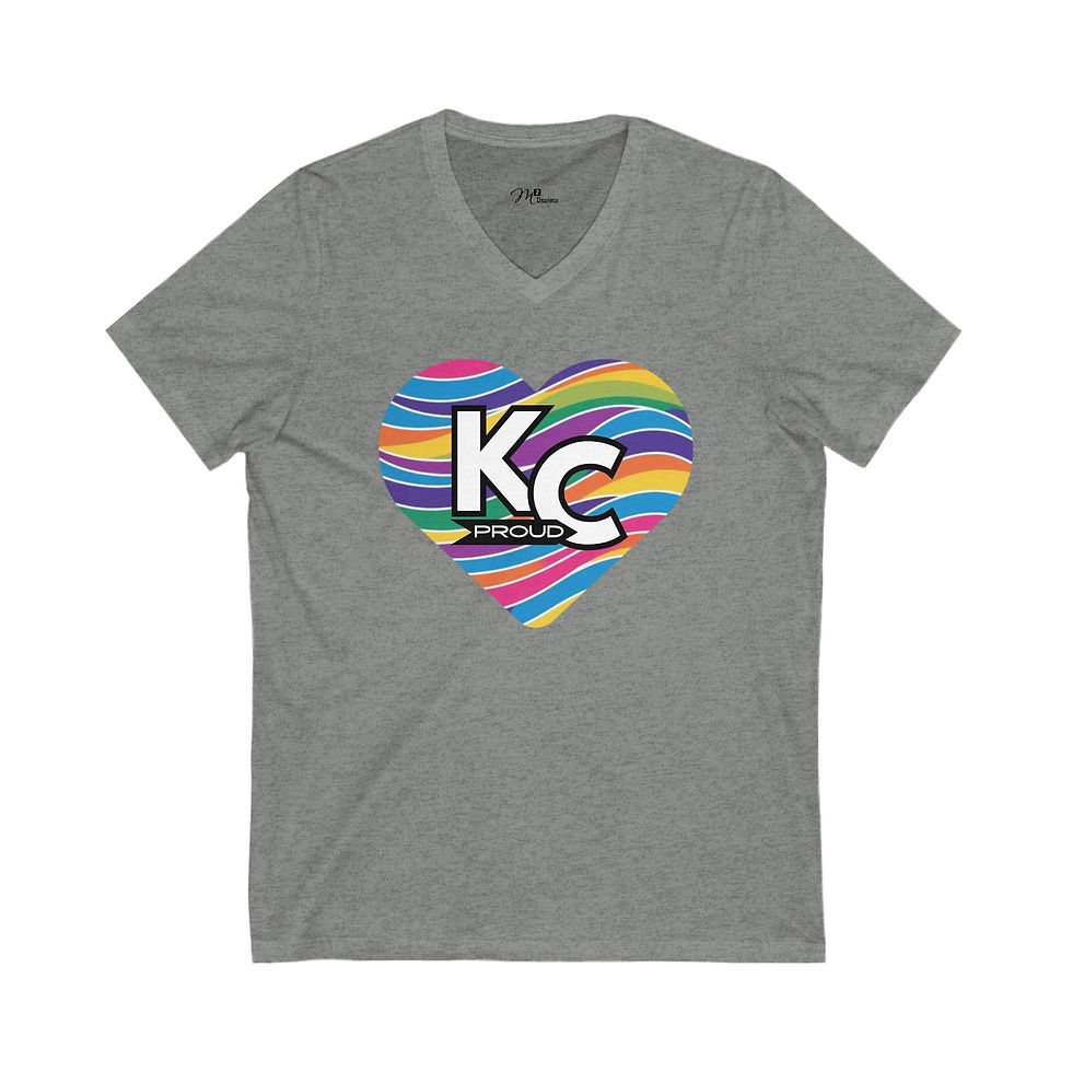 Thumbnail: KC Proud rainbow wave heart Unisex V-Neck Tee, Diversity, Positivity, PRIDE