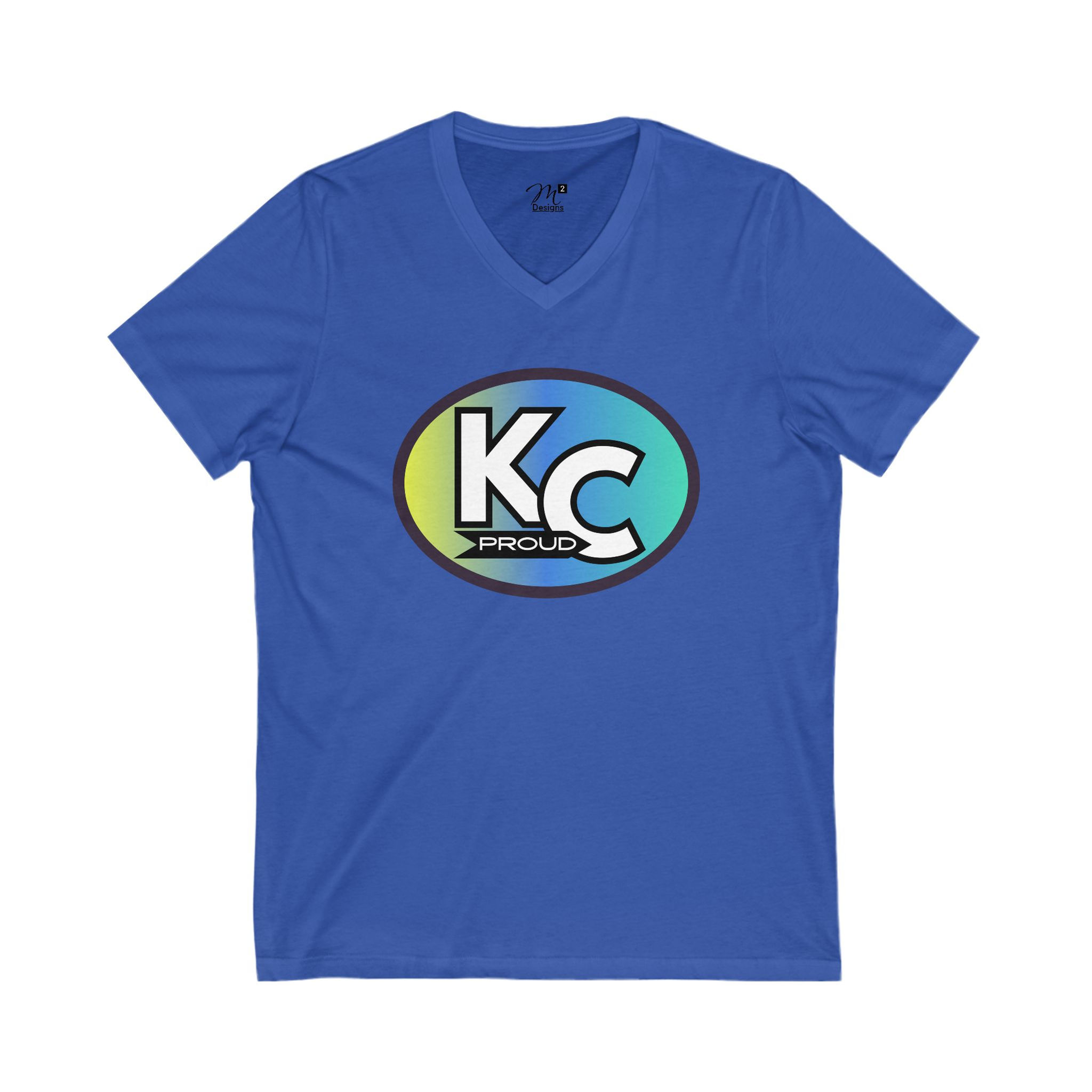 KC Proud (yellow, blue, aqua oval) Unisex V-Neck Tee, Kansas City PROUD
