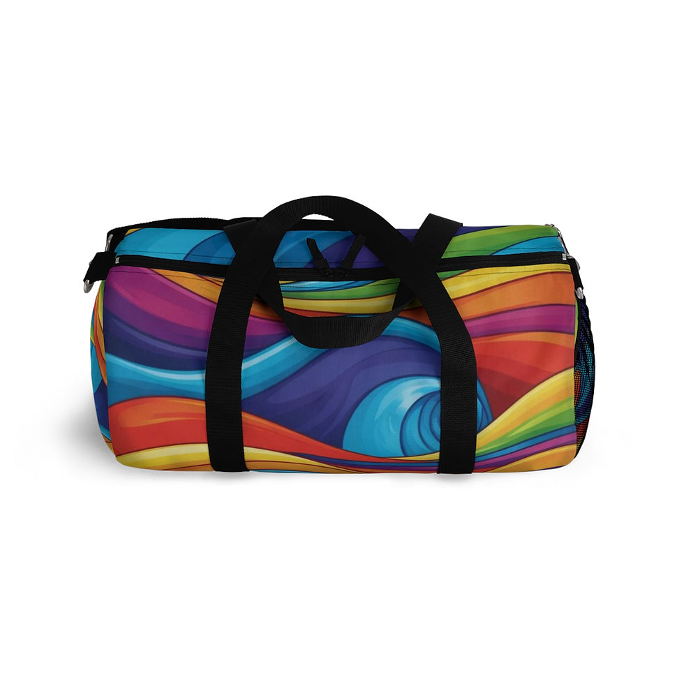 Thumbnail: Vibrant Wave Print Duffel Bag, Rainbow Waves, Ocean, Perfect for Gym & Travel