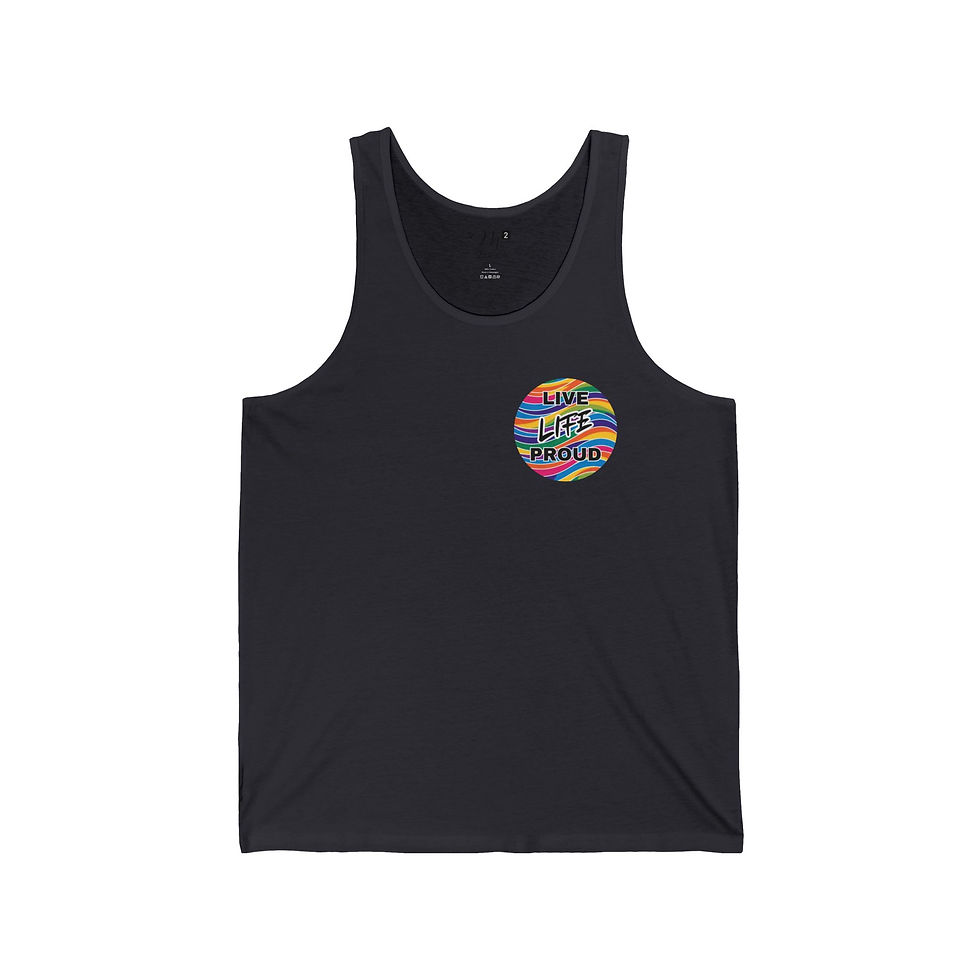 Thumbnail: Live Life Proud Unisex Jersey Tank, Rainbow Wave Back, Positivity, Empowerment