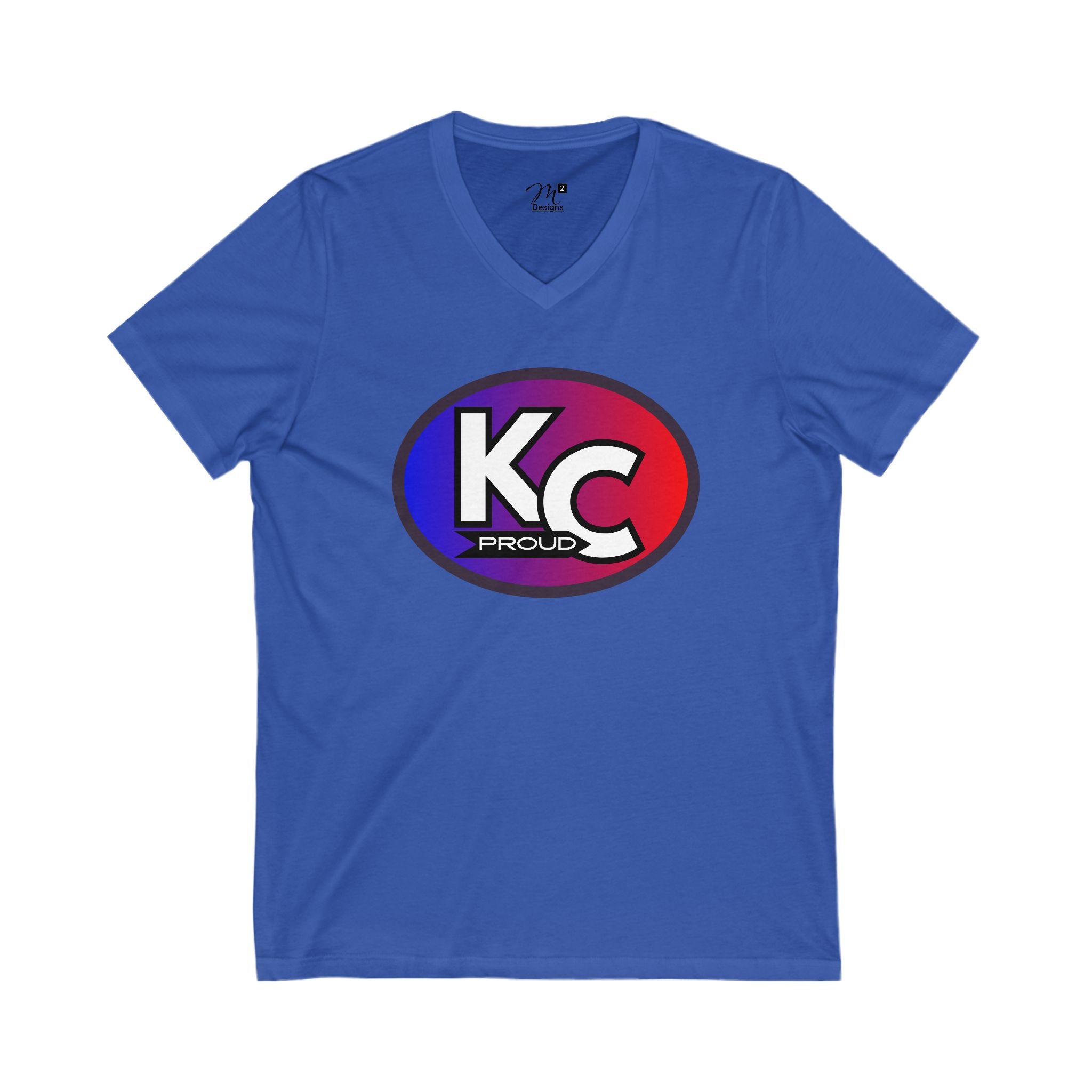 KC Proud (blue to red oval) Unisex V-Neck Tee, Kansas City PROUD