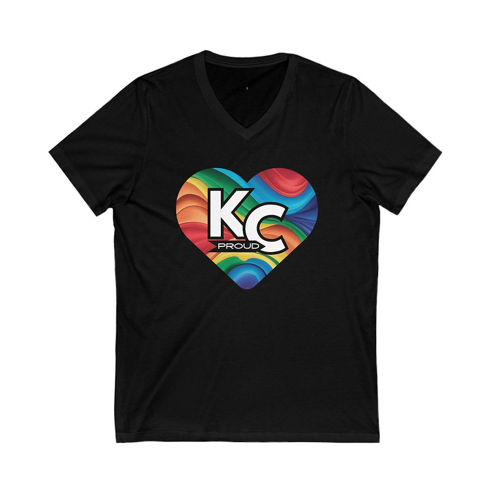 Thumbnail: KC Proud rainbow heart Unisex V-Neck Tee, Diversity, Positivity, PRIDE