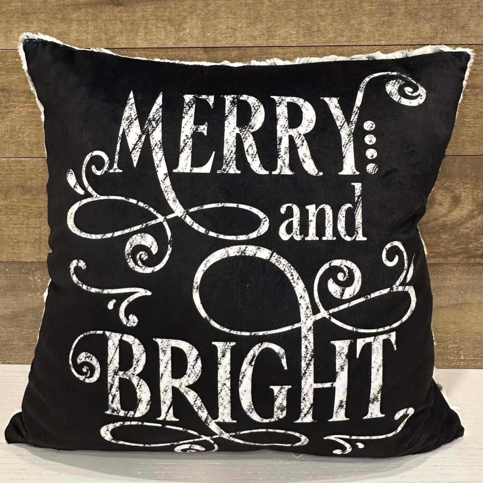 Throw Pillow Cover - Merry & Bright (black panel)
