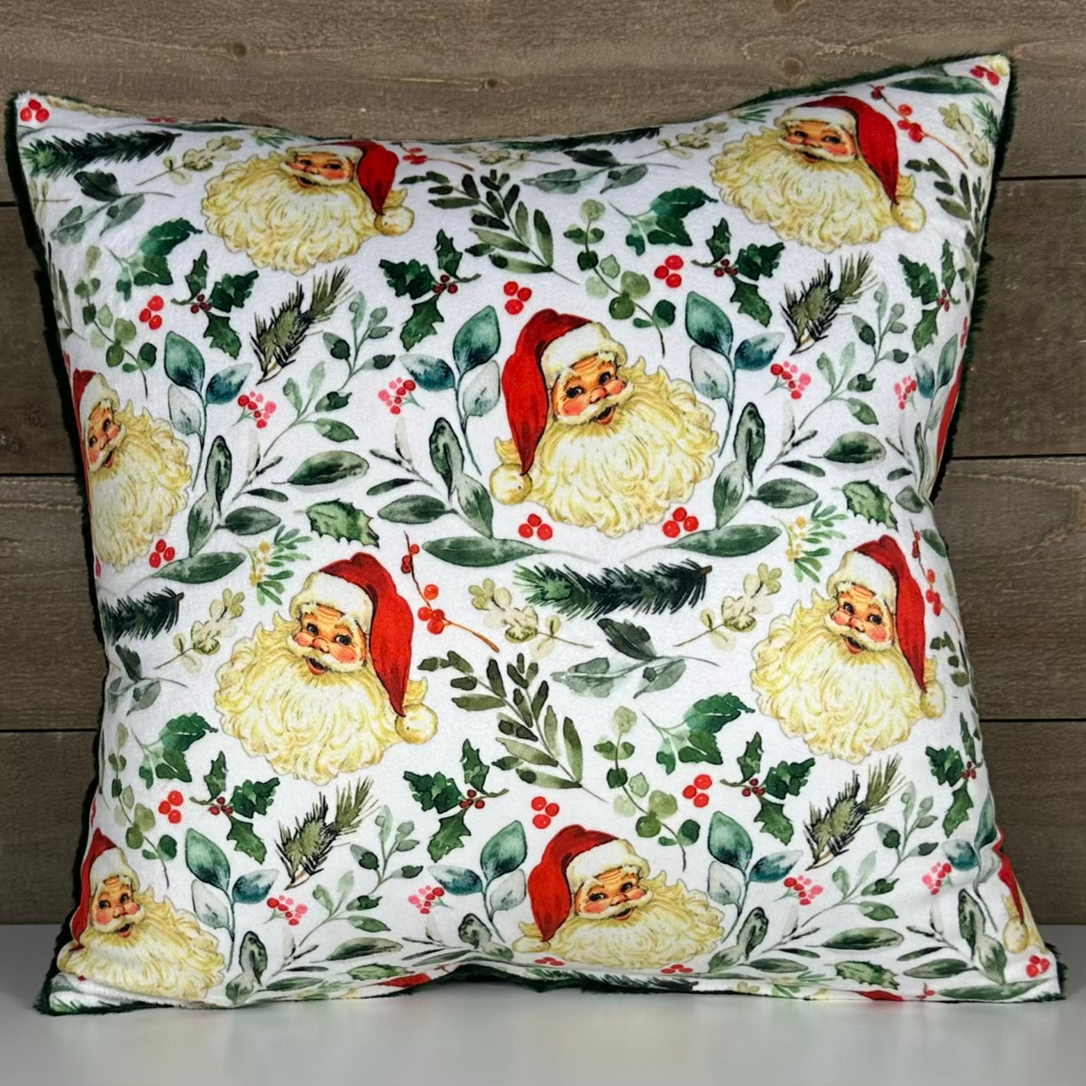 Pillow Cover - Small Retro Santas with Mistletoe