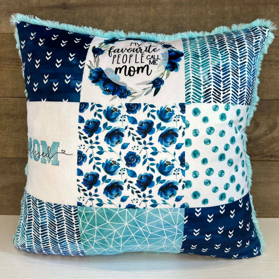 Throw Pillow Cover - Mom Patchwork (royal/aqua)