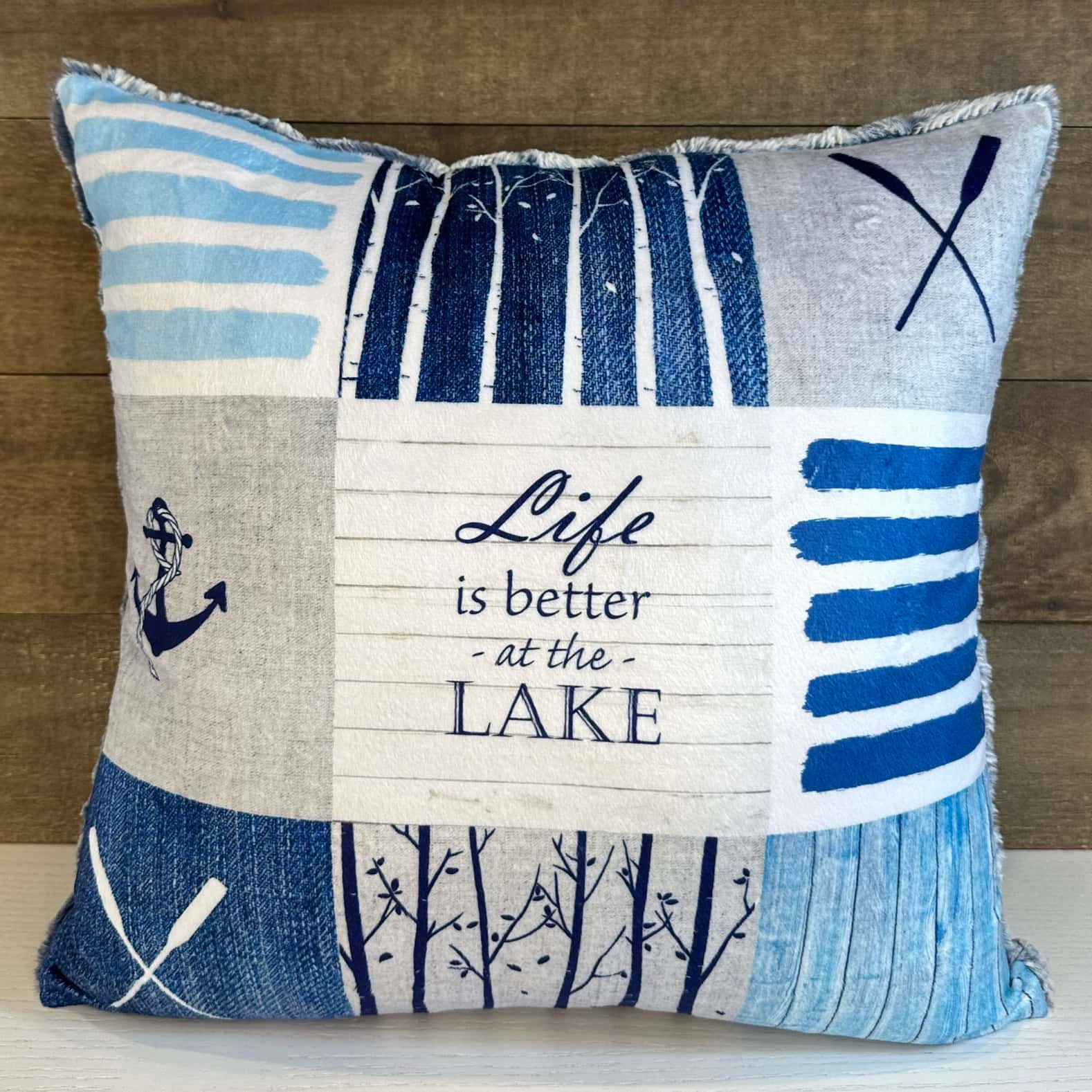 Throw Pillow Cover - Life is Better at the Lake Patchwork