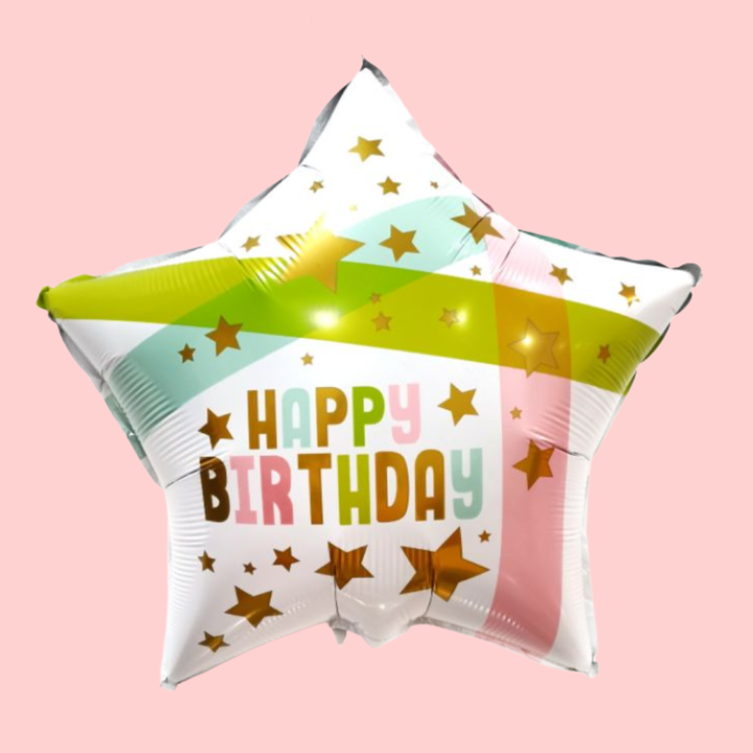 Ballon 'Happy Birthday' ster pastel