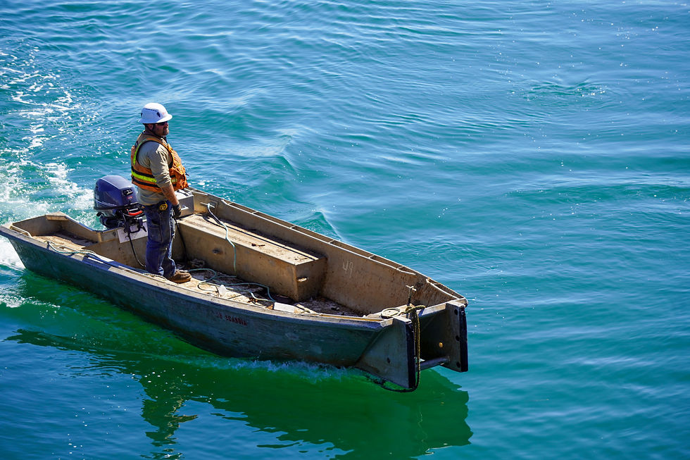 The Phillips 66 project team used skiffs to support dive operations during the day.