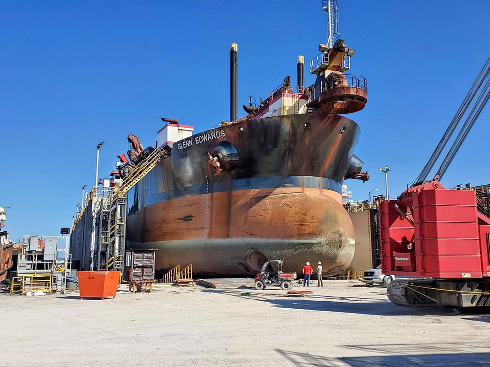 A hopper dredge at drydock.
