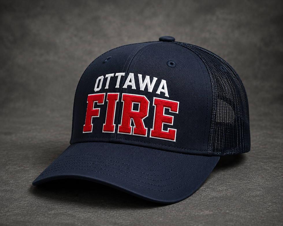 Custom fire fighter hat with embroidered text ottawa fire