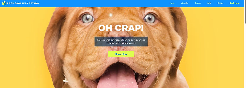 Happy dog with the text Oh Crap promoting a professional pet waste removal service.
