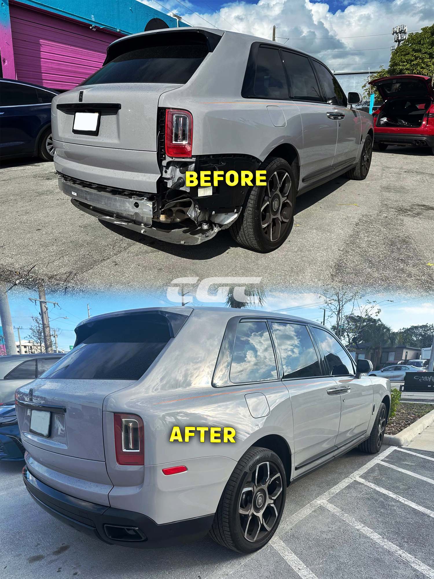 Mustang auto body repair before and after at Car Geeks Collision