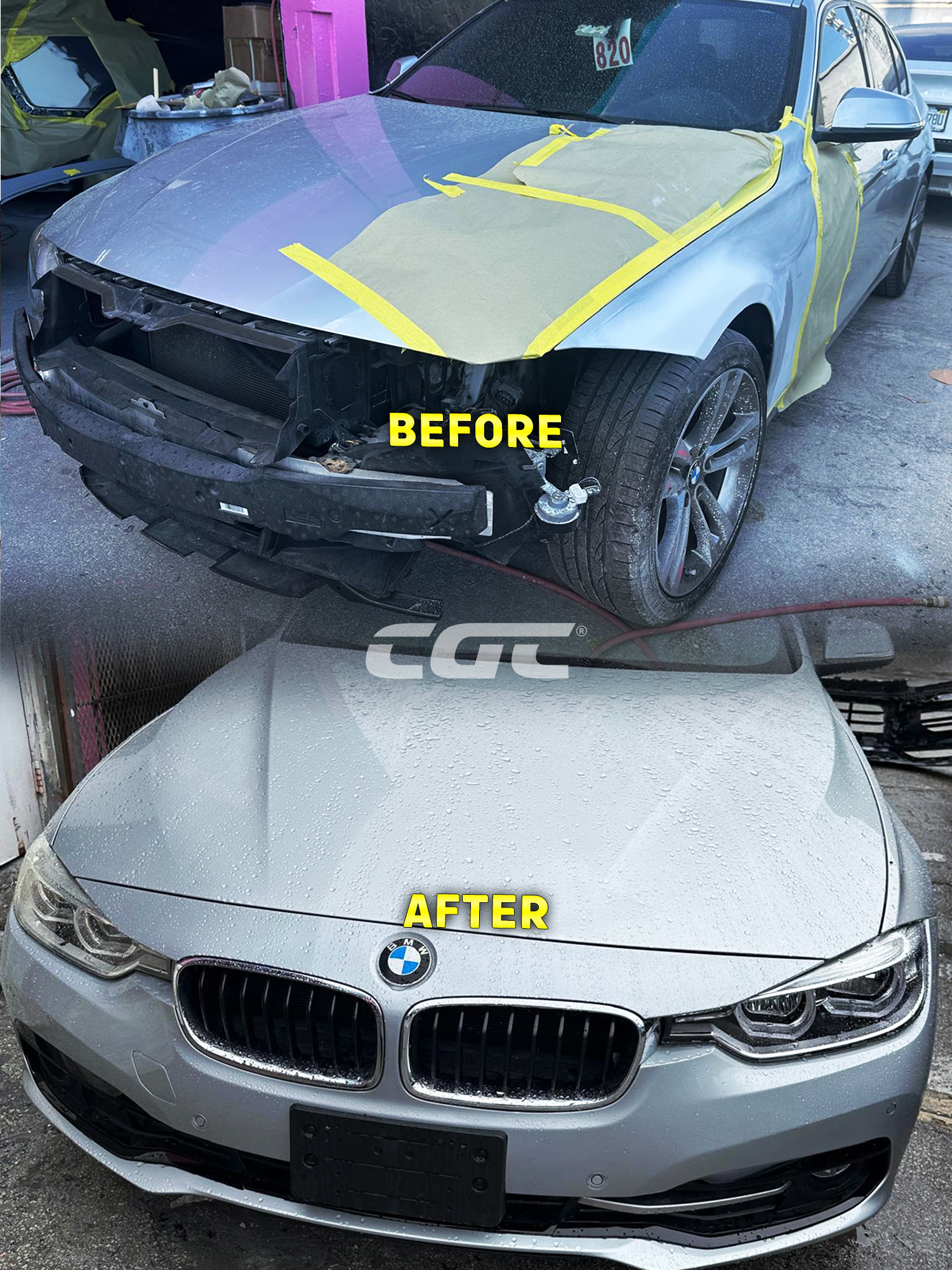 Bentley auto body repair before and after at Car Geeks Collision