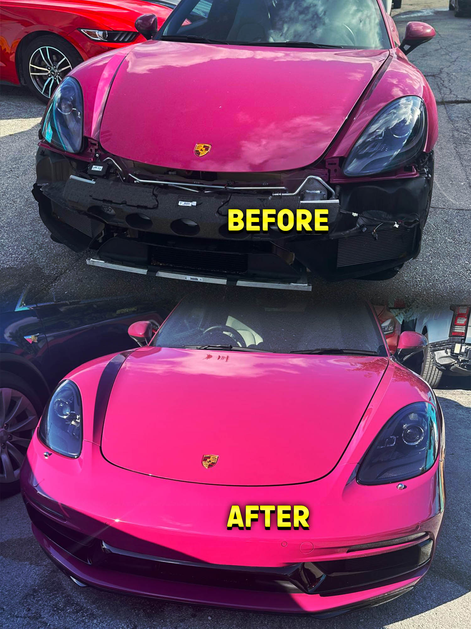 Porsche collision repair before and after at Car Geeks Collision