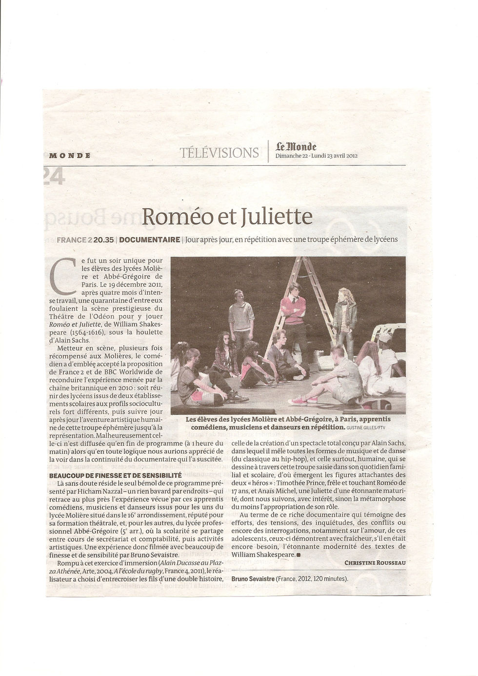 LE MONDE
22 avril 2012
"Roméo et Juliette"