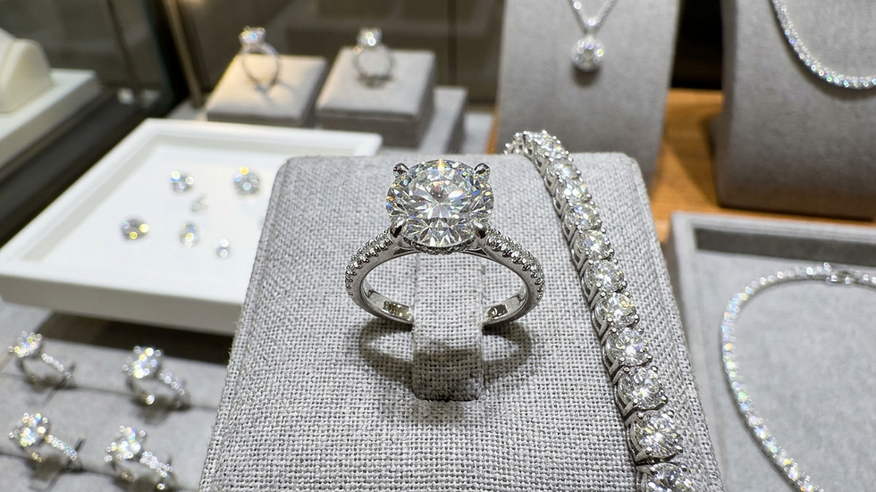 Close-up view of sparkling natural diamond ring on display