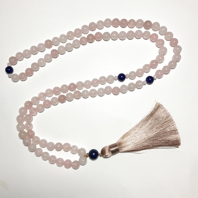 Thumbnail: Rose Quartz Lapis Lazuli 8mm 108 Beads Mala Bracelet Set Yoga Meditation