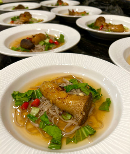 Ginger chilli mushrooms with soba noodles and a miso broth