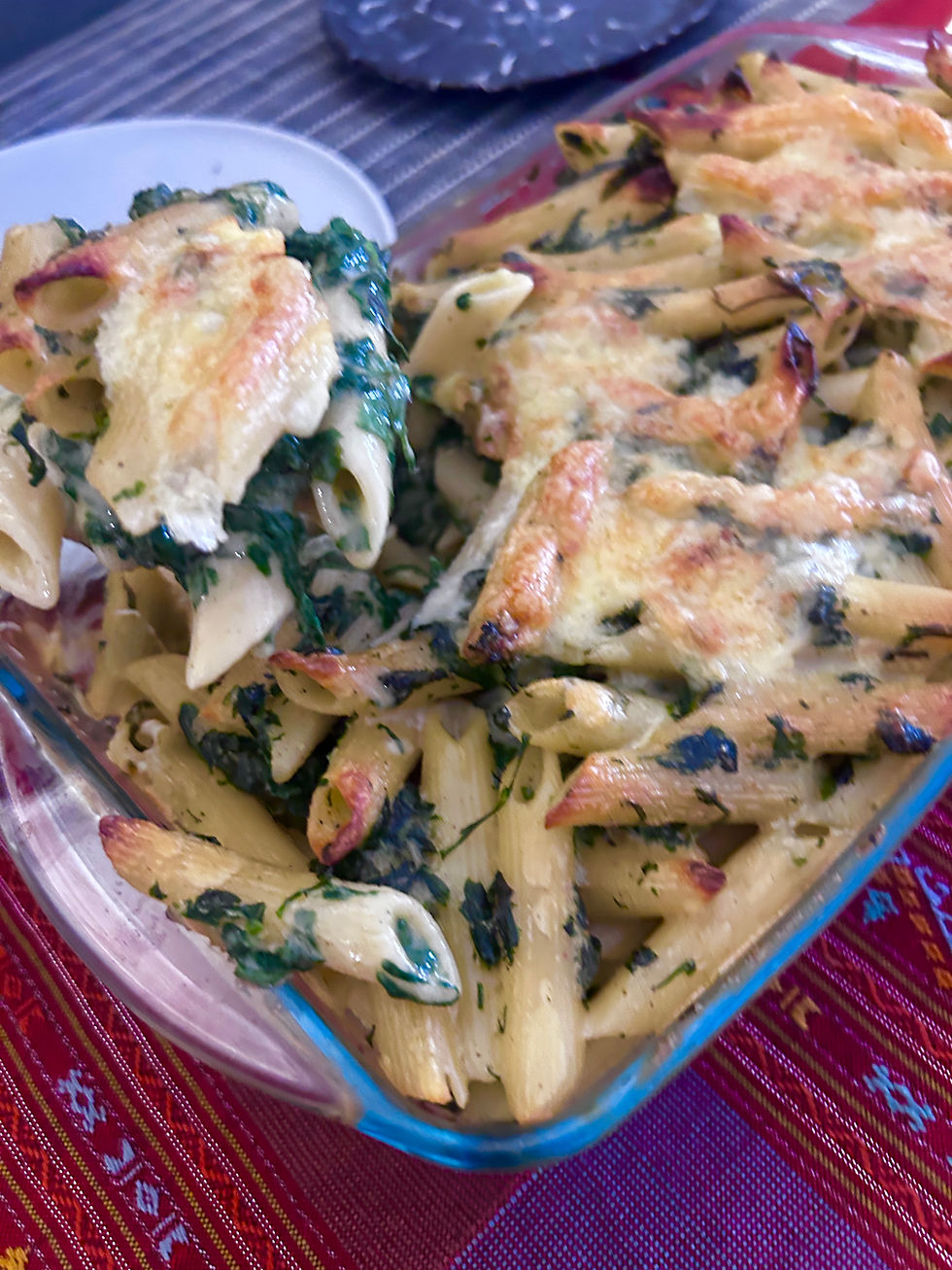 Spinach, penne and cheese "Spoufflé"