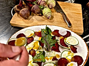 Shaved summer vegetables with mustard dressing
