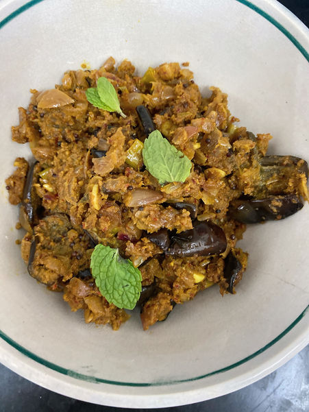 Kerala-style eggplant curry (Enna kathrikai)