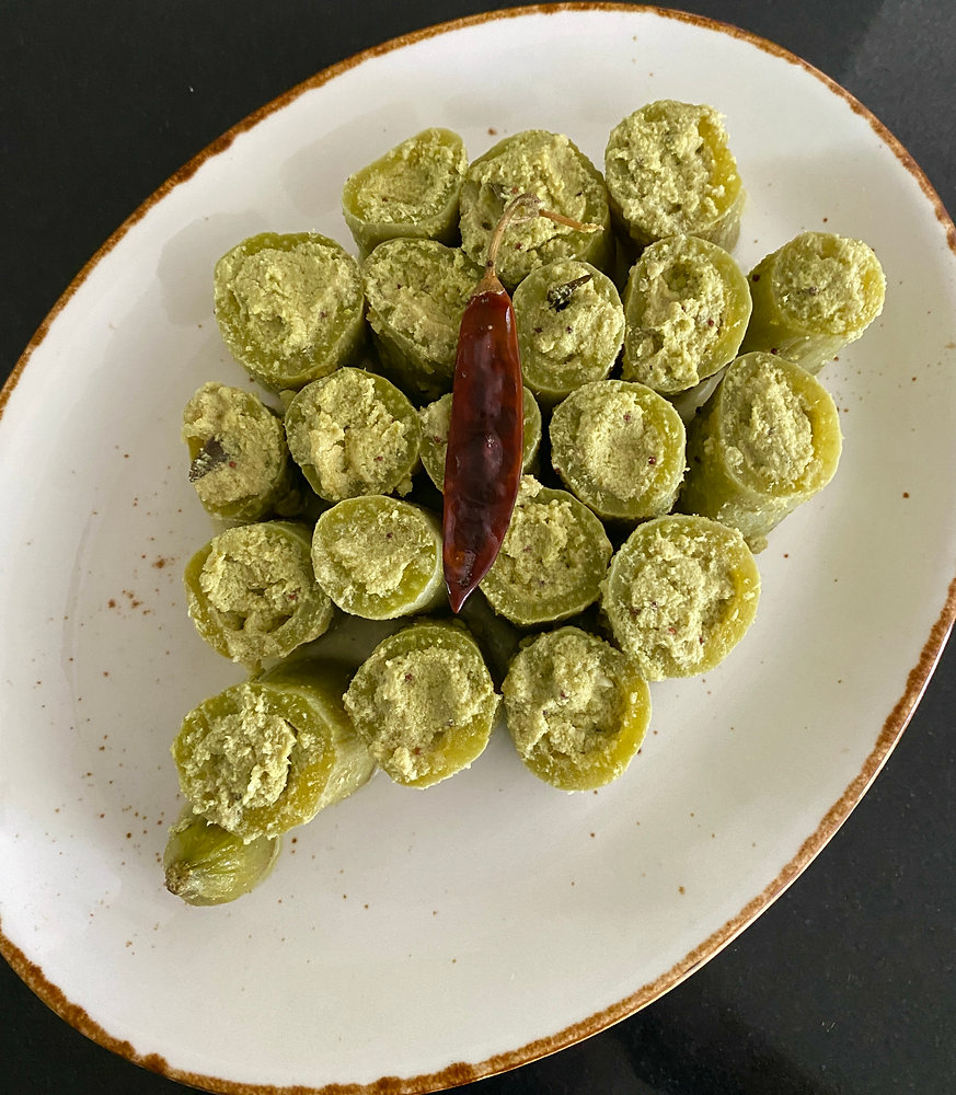 South Indian stuffed snake gourd (Pudalangai pooranam)