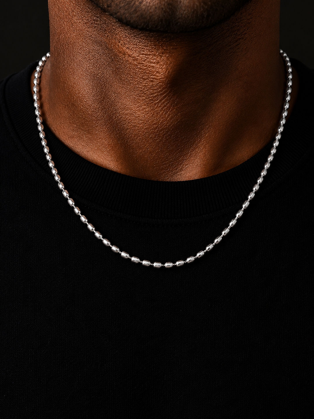 3mm moon cut rice bead chain in sterling silver