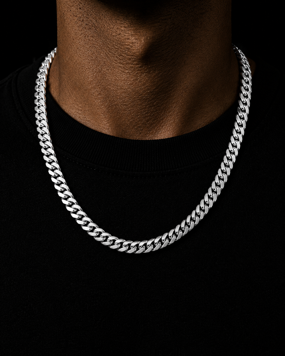 Heavy Cuban link chain in platinum, worn