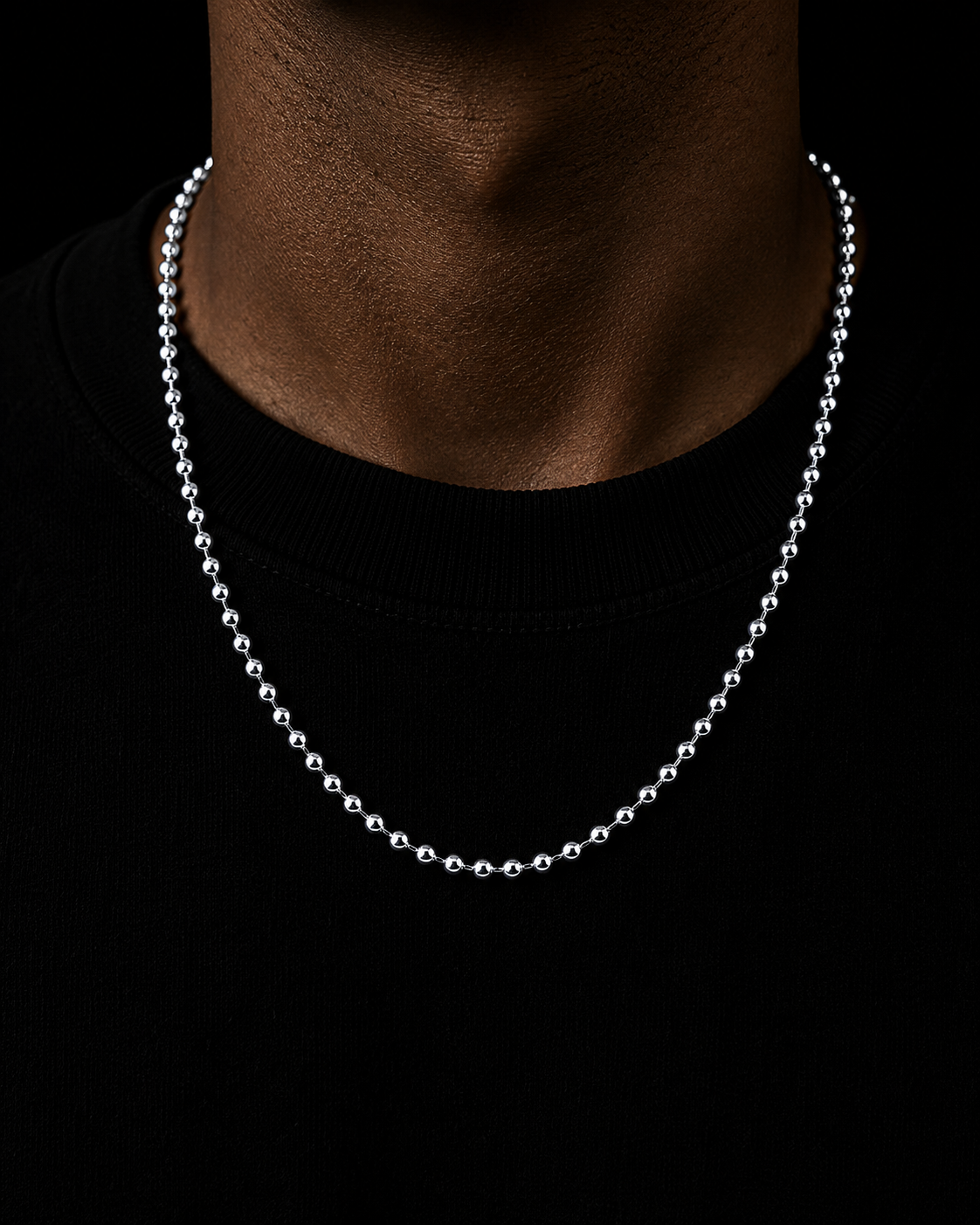 Moon cut ball chain in platinum, worn
