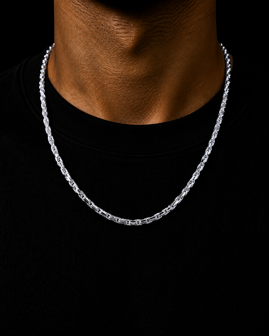 Chunky rope chain in platinum, worn