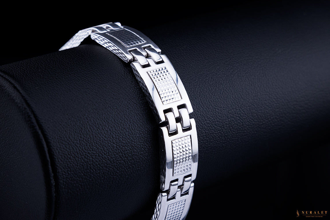 Double bar link bracelet in solid platinum
