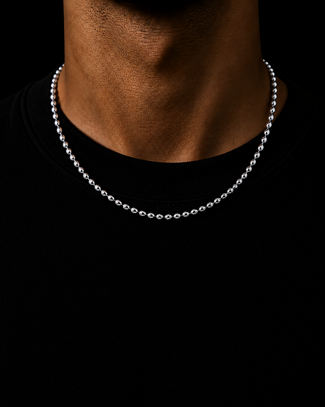 Rice bead platinum chain worn
