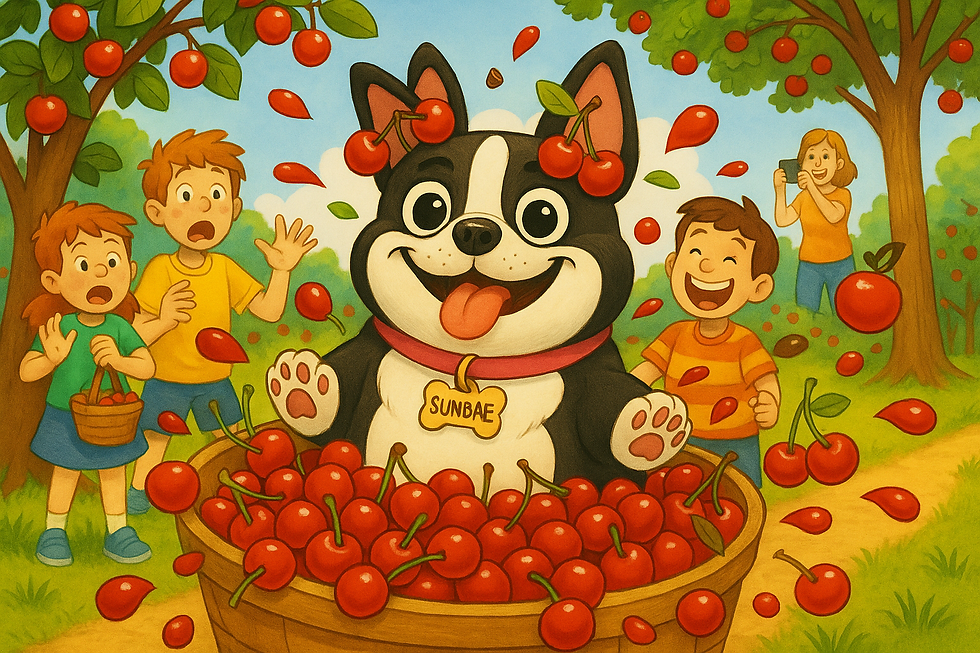 Sundae in a basket of cherries