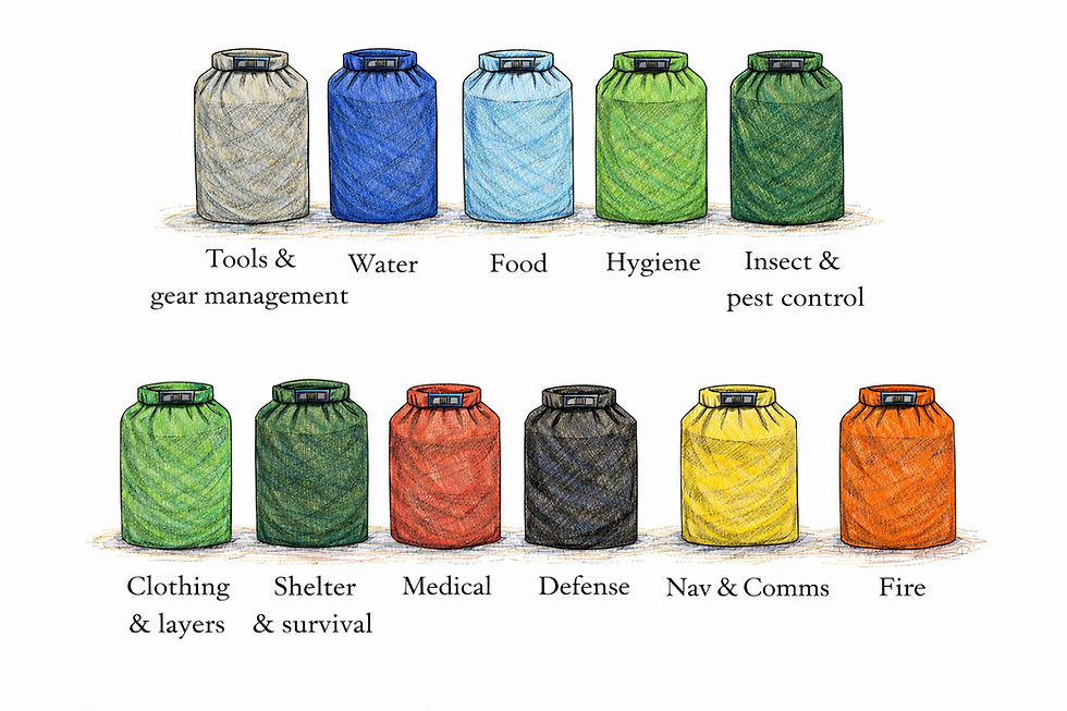 Dry bag color coded system