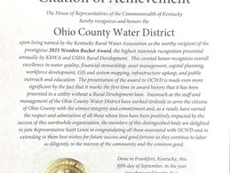 OCWD Recognized by Kentucky House of Representatives for Wooden Bucket Award
