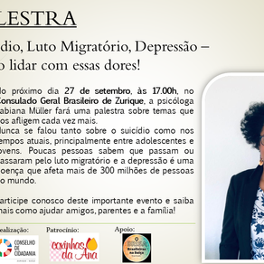 Participe gratuitamente da palestra informativa "Suicídio, Luto Migratório e Depressão" 
