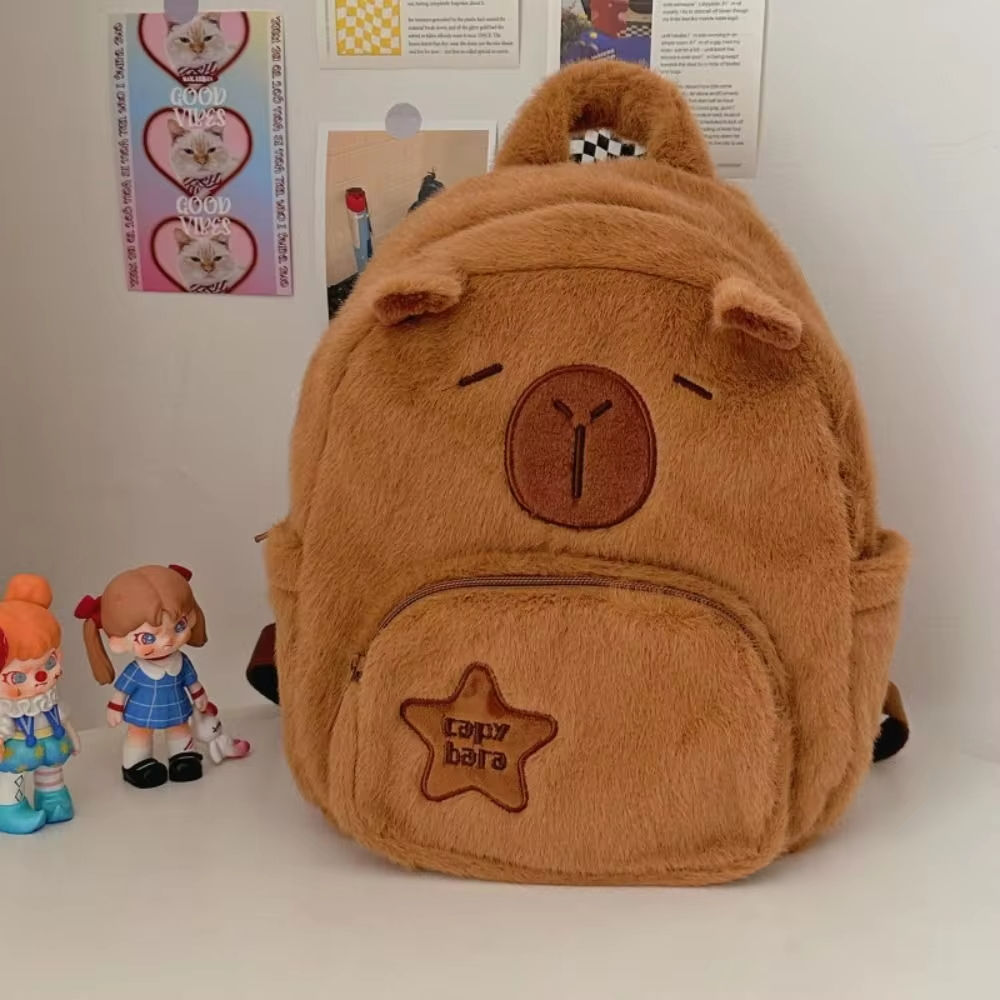 Kawaii Capybara Plush Backpack for Women Versatile Cartoon Funny Capibala Crossb